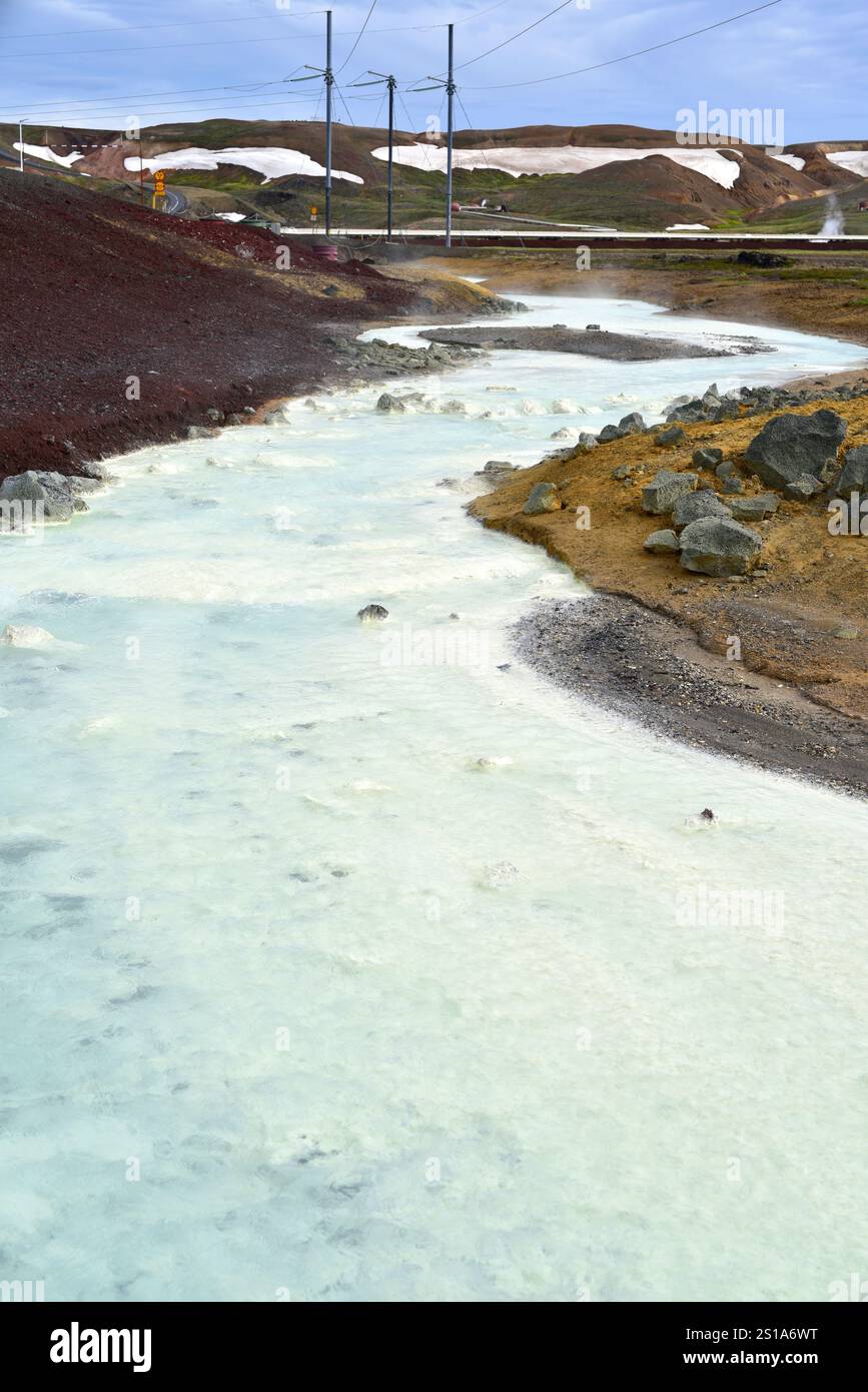 Kroflustod, eau riche en silice. Station géothermique. Myvatn, Islande. Banque D'Images