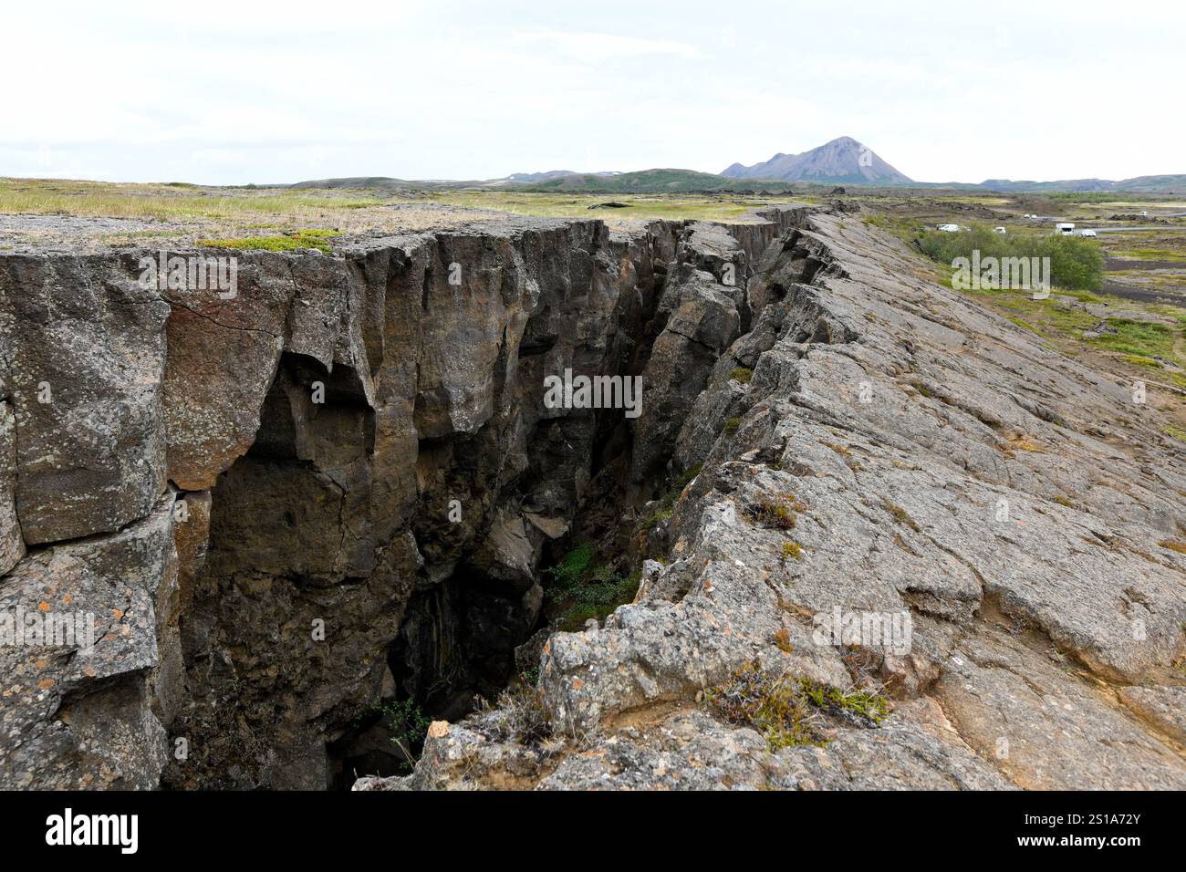 Crête mi-atlantique, contac entre les plaques américaine et eurasienne. Région de Myvatn, Islande. Banque D'Images