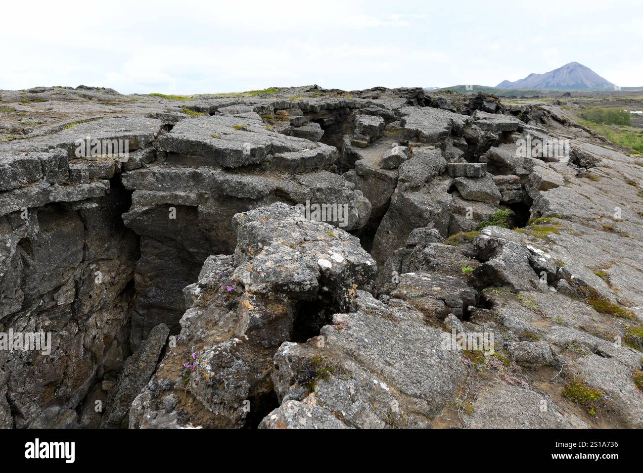 Crête mi-atlantique, contac entre les plaques américaine et eurasienne. Région de Myvatn, Islande. Banque D'Images