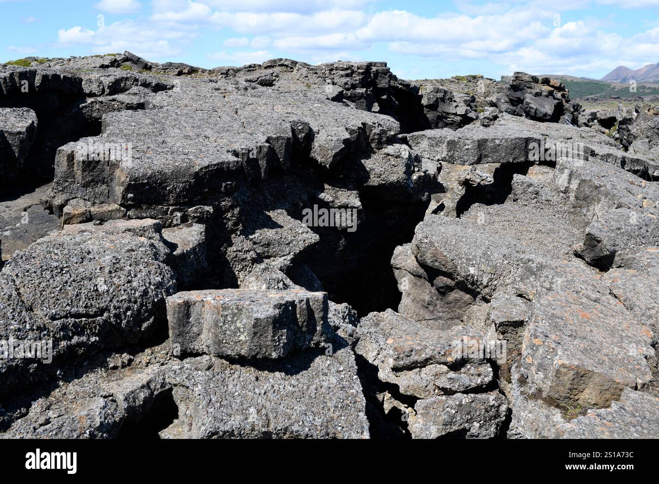 Crête mi-atlantique, contac entre les plaques américaine et eurasienne. Région de Myvatn, Islande. Banque D'Images
