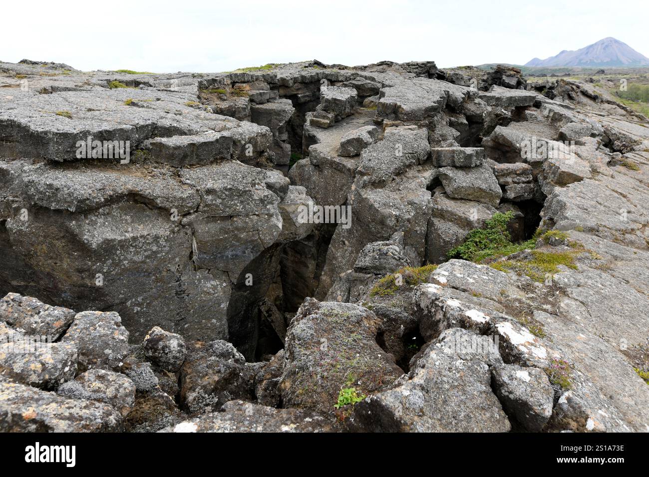 Crête mi-atlantique, contac entre les plaques américaine et eurasienne. Région de Myvatn, Islande. Banque D'Images