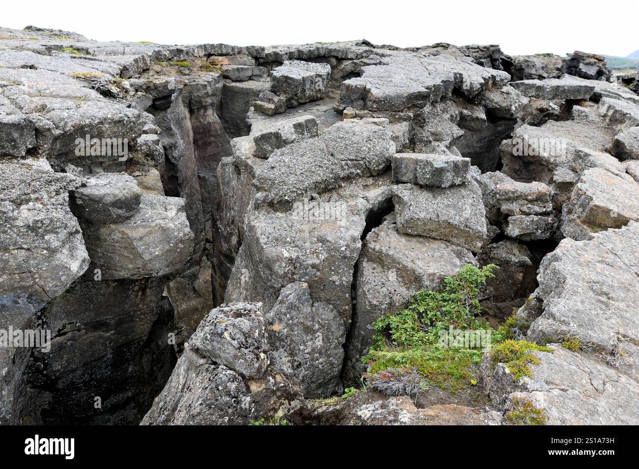Crête mi-atlantique, contac entre les plaques américaine et eurasienne. Région de Myvatn, Islande. Banque D'Images