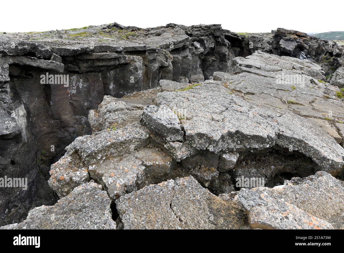 Crête mi-atlantique, contac entre les plaques américaine et eurasienne. Région de Myvatn, Islande. Banque D'Images