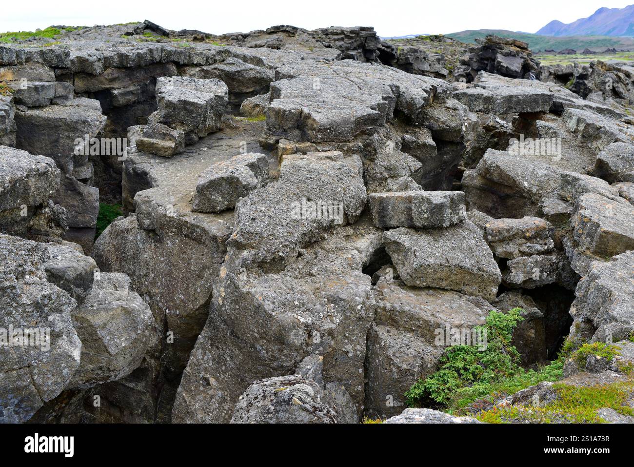 Crête mi-atlantique, contac entre les plaques américaine et eurasienne. Région de Myvatn, Islande. Banque D'Images
