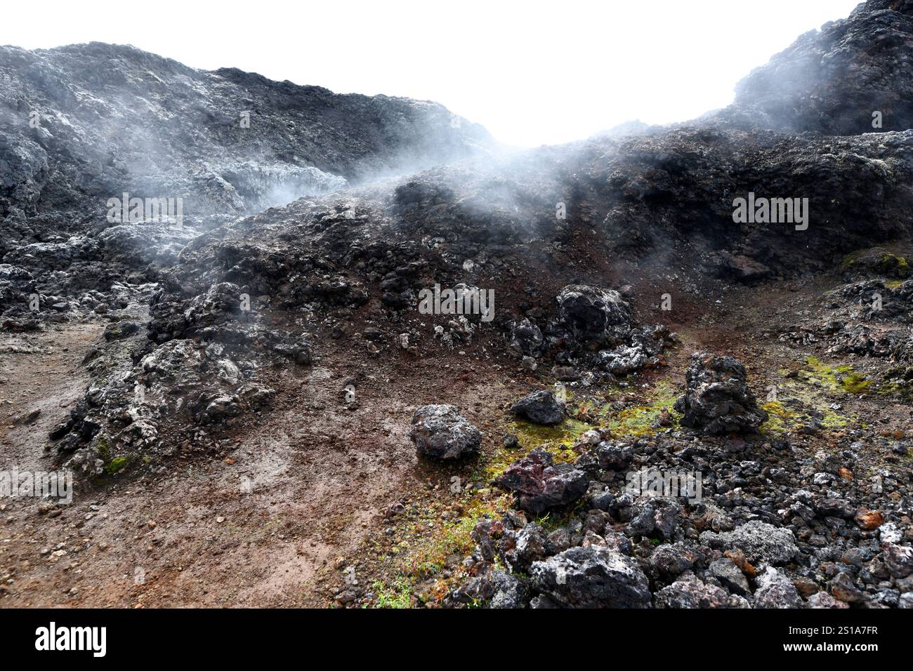 Volcan Leirhnjukur, fumerolles. Krafla, région de Myvatn, Islande. Banque D'Images