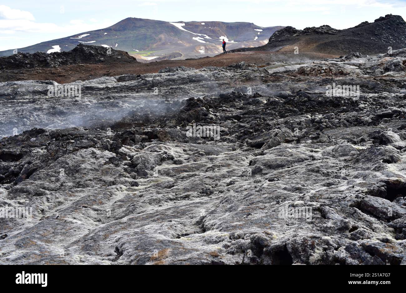 Volcan Leirhnjukur, fumerolles. Krafla, région de Myvatn, Islande. Banque D'Images