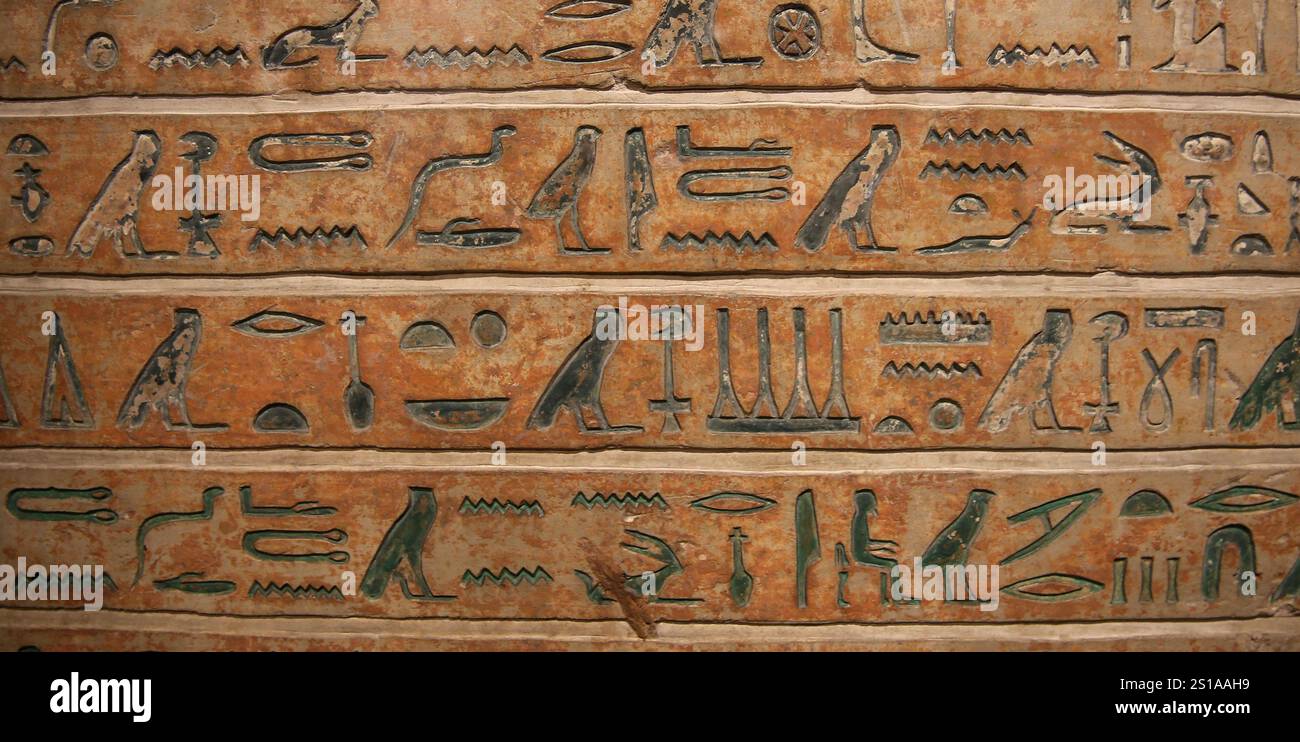 Egypte ancienne. Détail. Hiéroglyphique. Musée égyptien de Turin. Italie. Banque D'Images