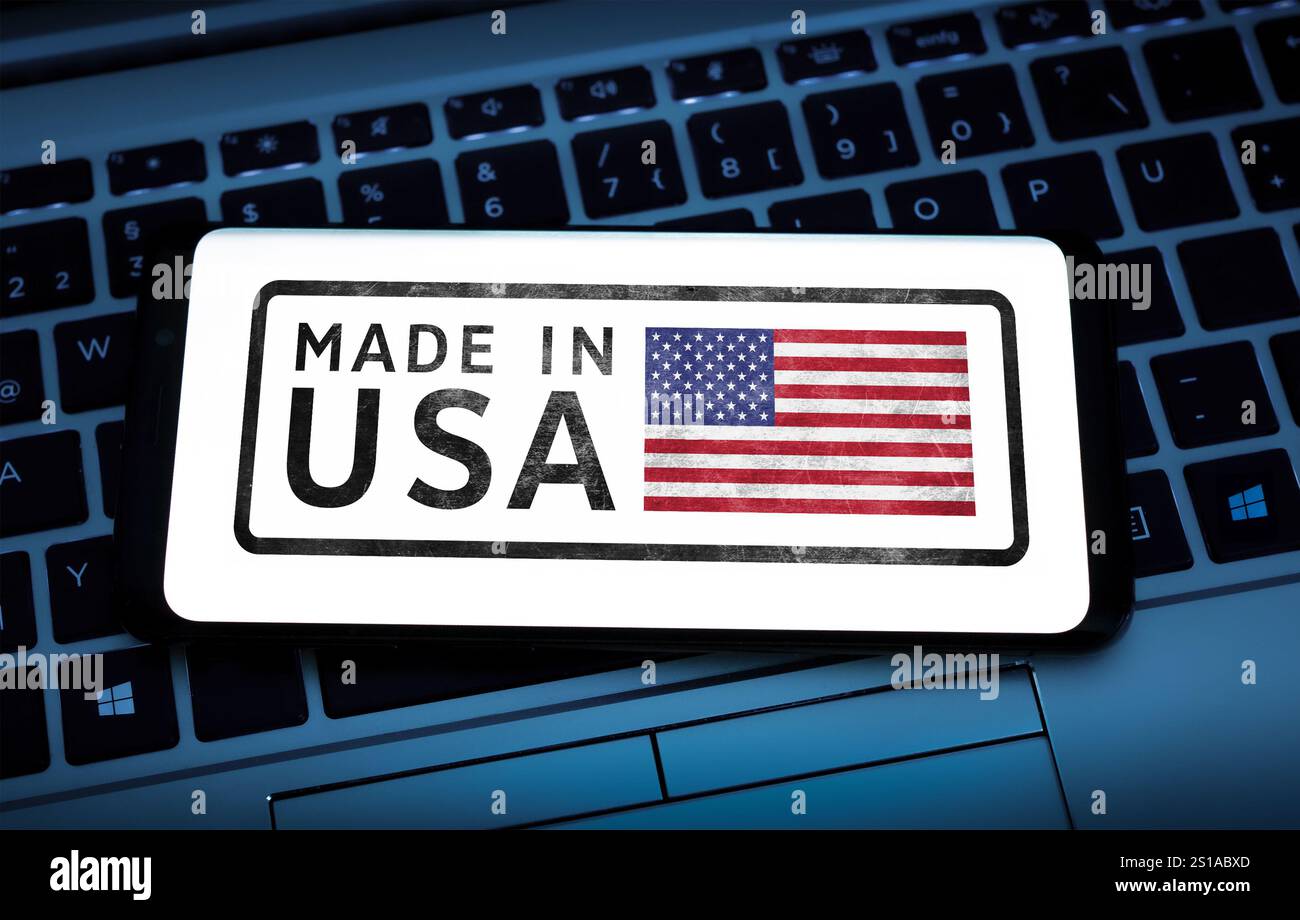 Fabriqué aux États-Unis affiché sur un appareil mobile Banque D'Images