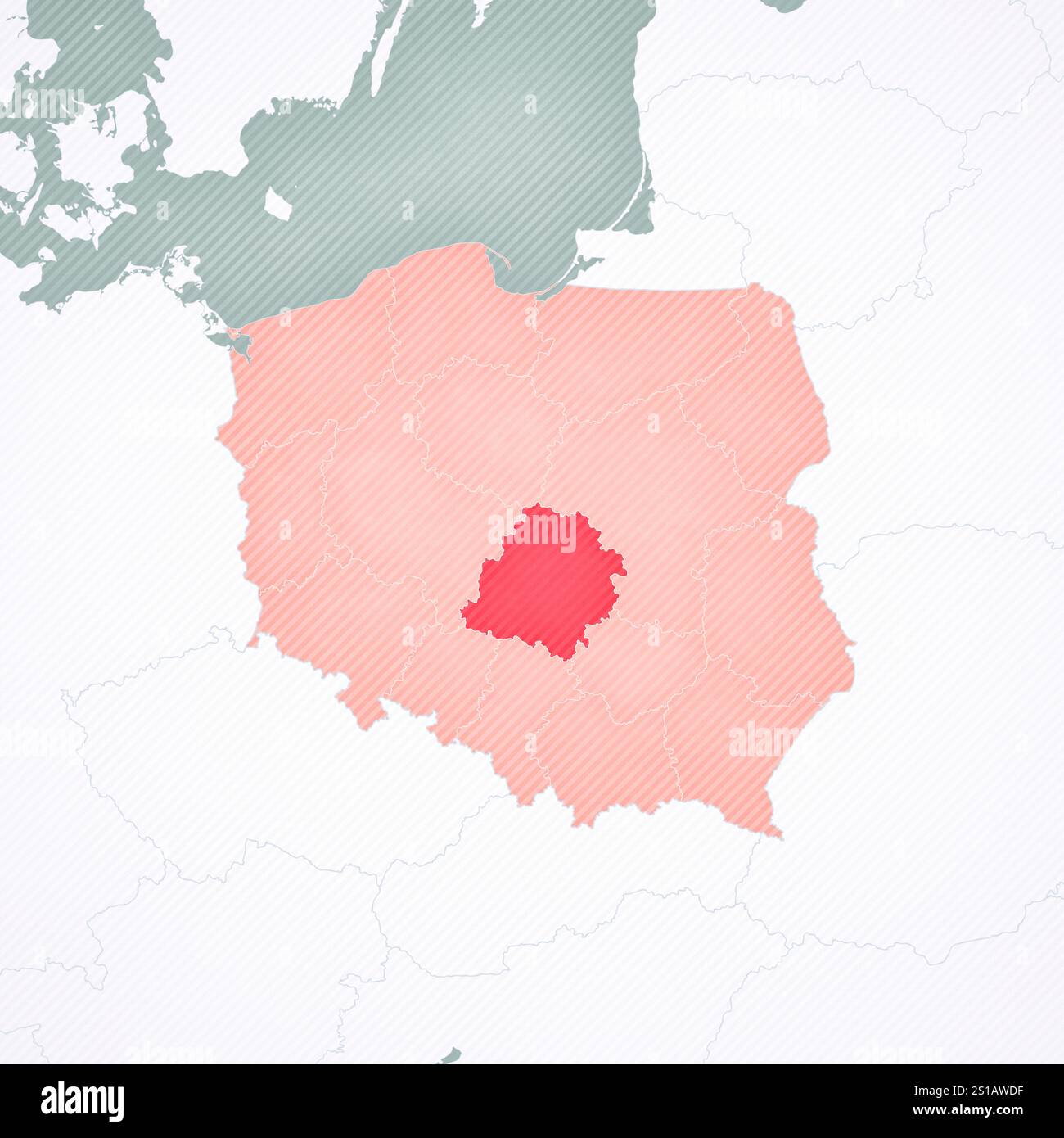 Lodz Voivodeship sur la carte de la Pologne avec fond vintage légèrement rayé. Banque D'Images