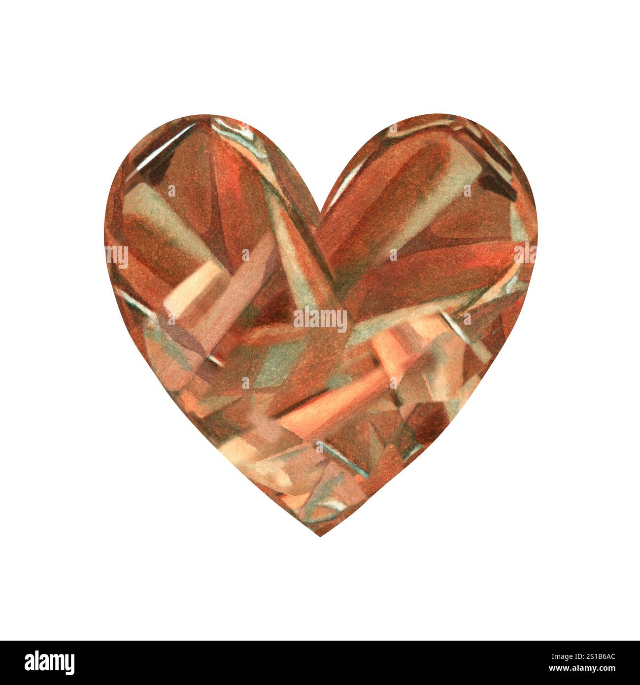 Le cœur du cristal aux bords brillants est rose-brun, dans la palette moka-mousse. Modèle d'illustration aquarelle pour mariage, salutation de la Saint-Valentin Banque D'Images