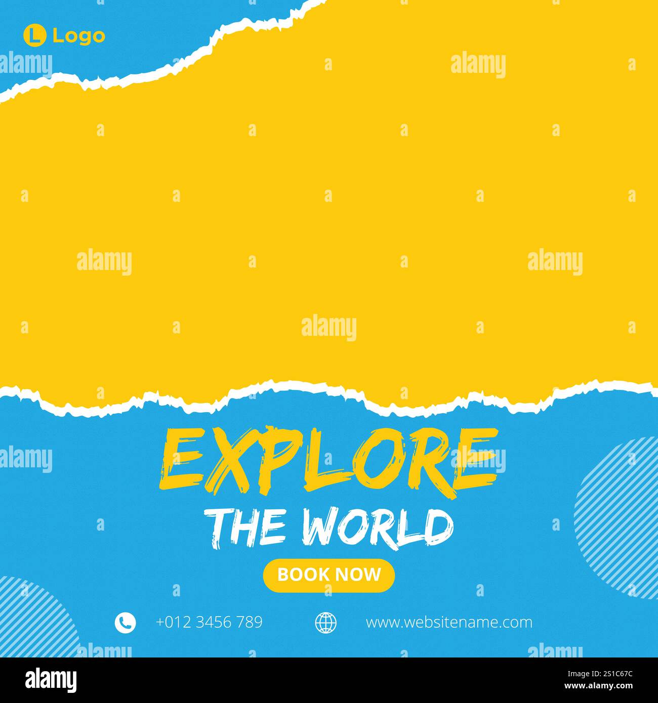 Conception de modèle de bannière de publication de médias sociaux de voyage, publication de médias sociaux de marketing de tourisme de vacances de voyage. Illustration de Vecteur