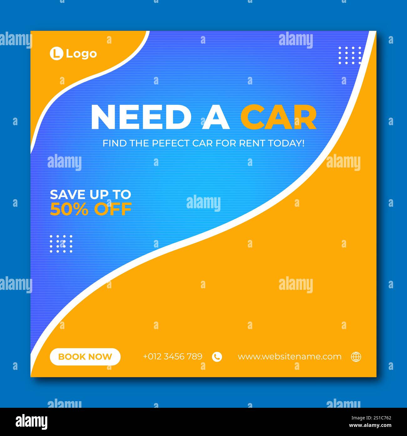 Louez une voiture pour le modèle de bannière de médias sociaux Illustration de Vecteur