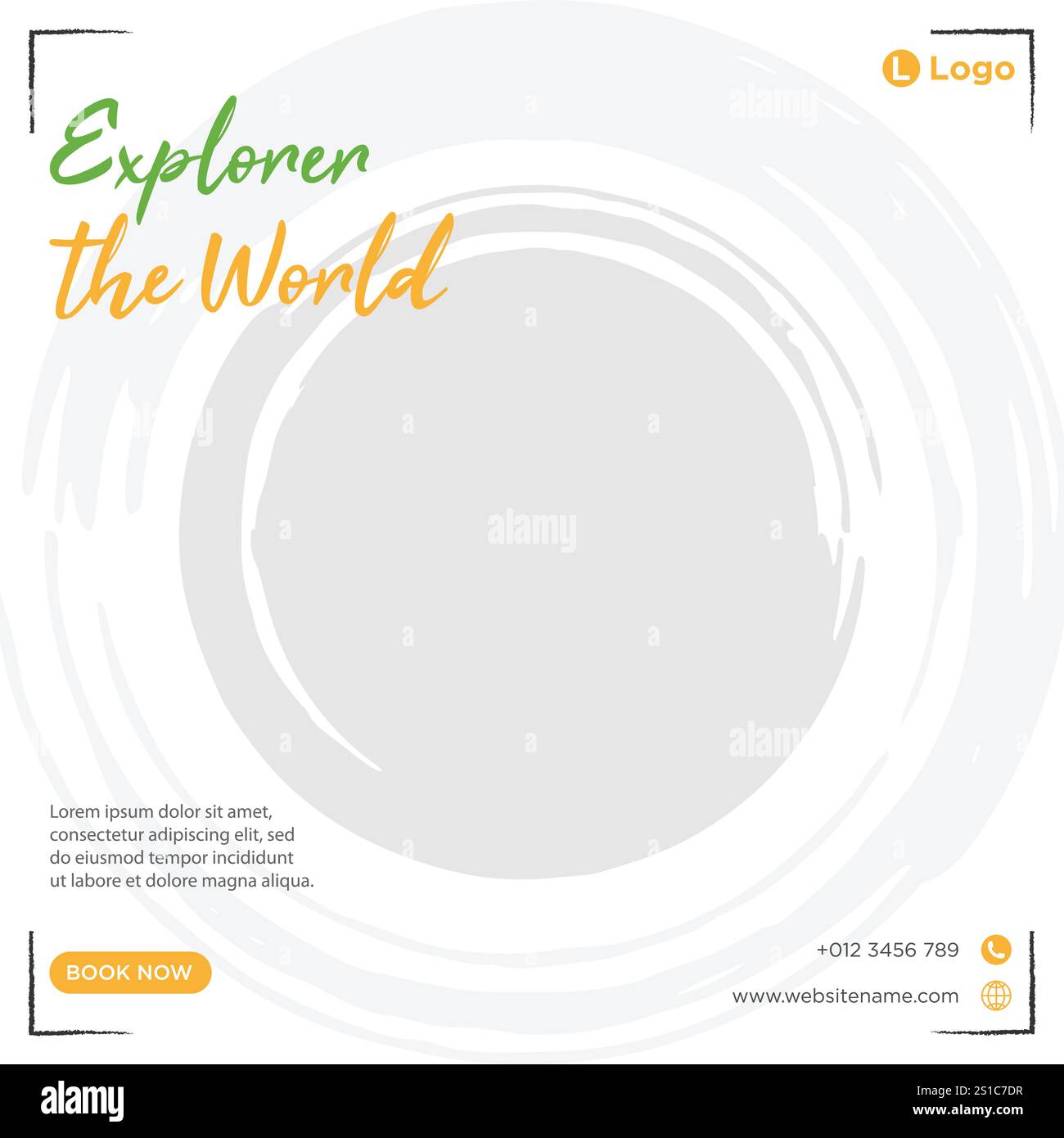 Conception de modèle de bannière de publication de médias sociaux de voyage, publication de médias sociaux de marketing de tourisme de vacances de voyage. Illustration de Vecteur