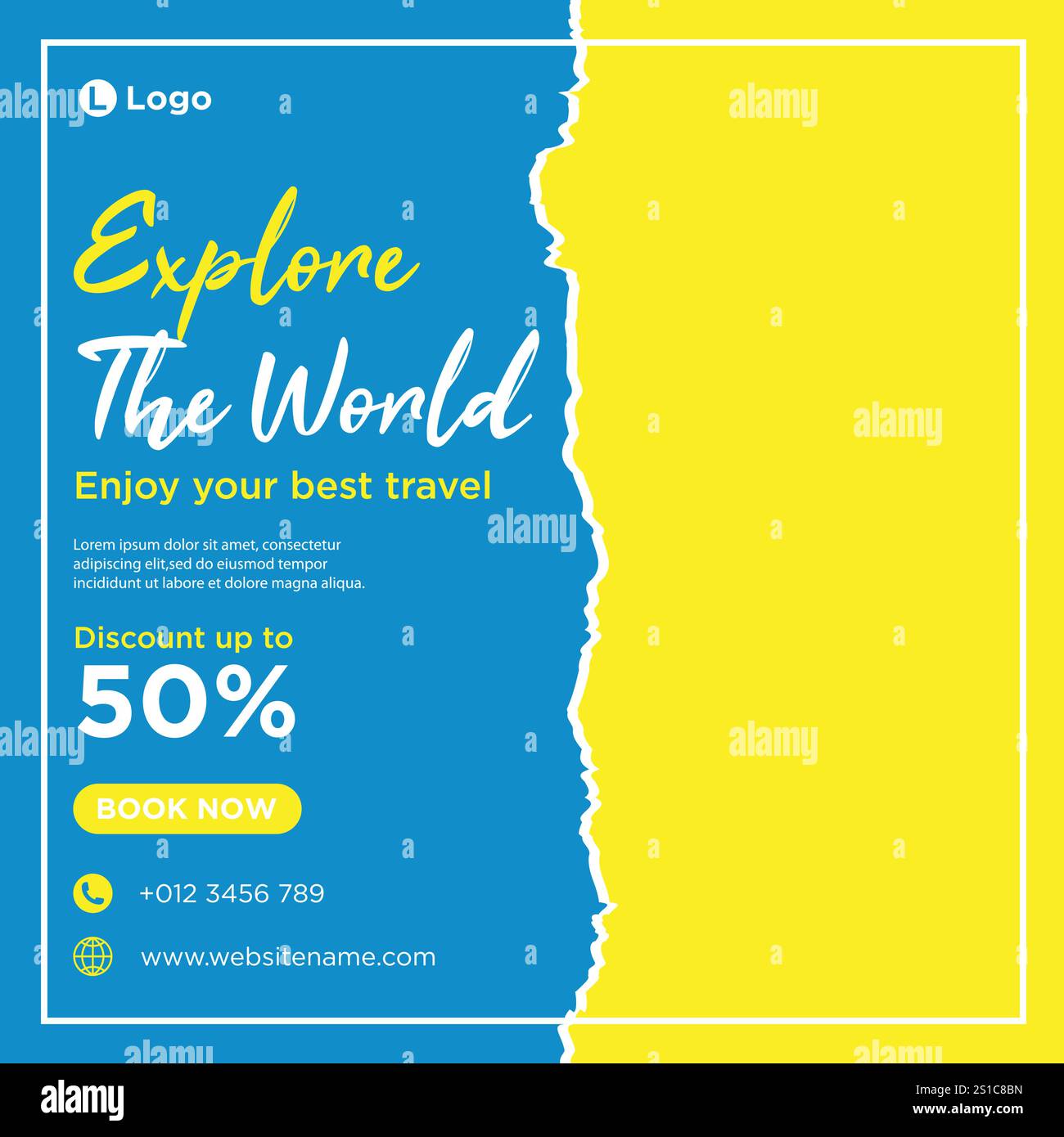 Conception de modèle de bannière de publication de médias sociaux de voyage, publication de médias sociaux de marketing de tourisme de vacances de voyage. Illustration de Vecteur