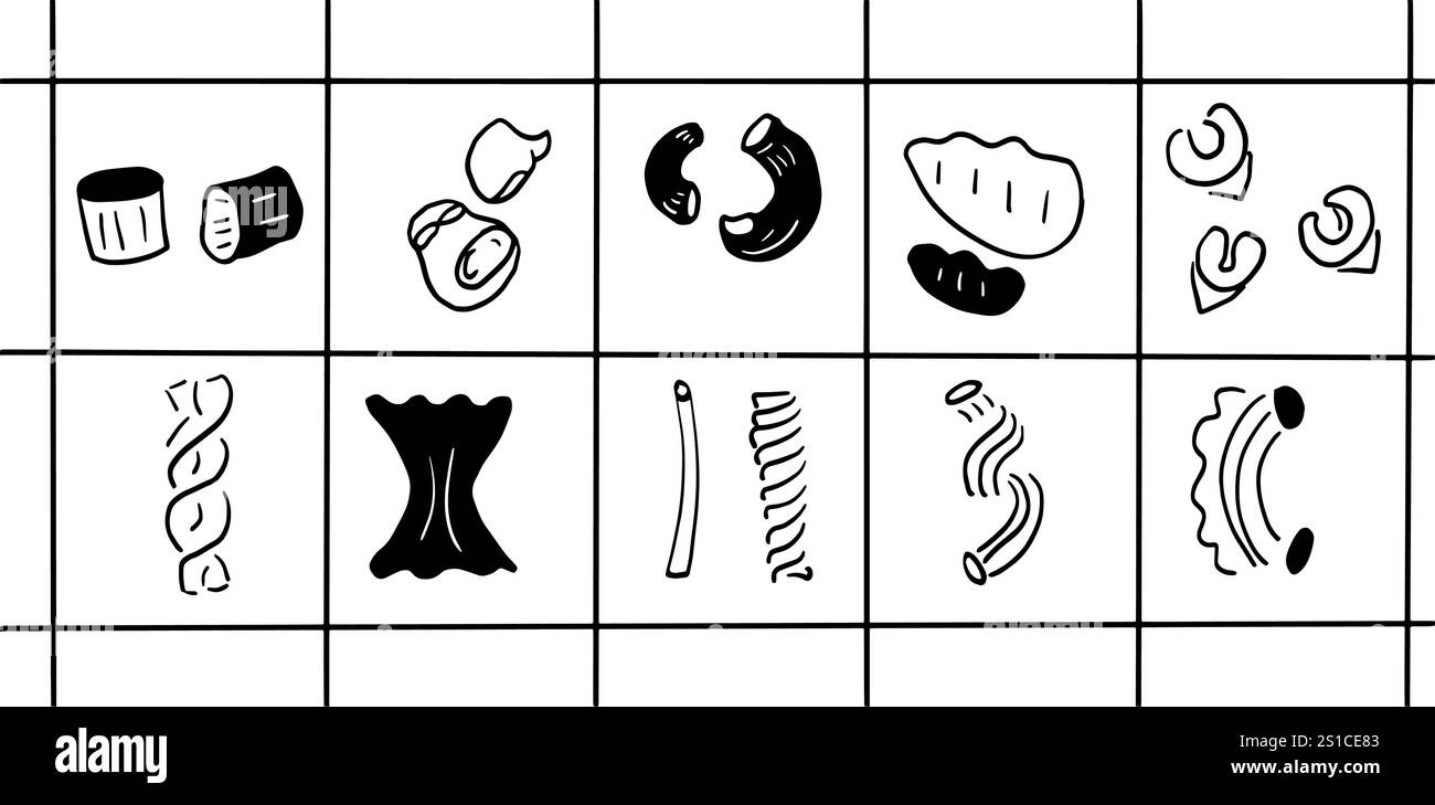 Set d'illustration de pâtes et macaroni | vecteur de style Doodle minimaliste Illustration de Vecteur