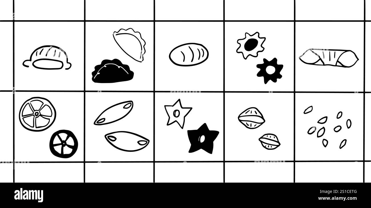 Set d'illustration de pâtes et macaroni | vecteur de style Doodle minimaliste Illustration de Vecteur