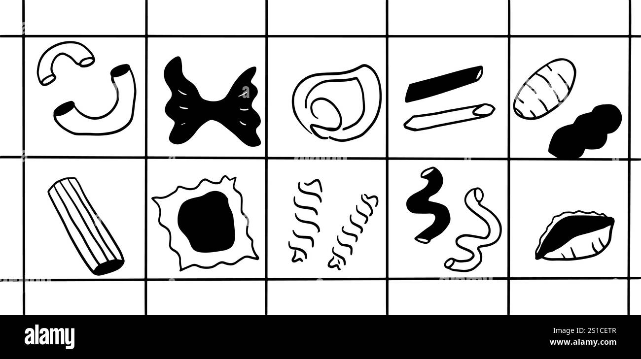 Set d'illustration de pâtes et macaroni | vecteur de style Doodle minimaliste Illustration de Vecteur