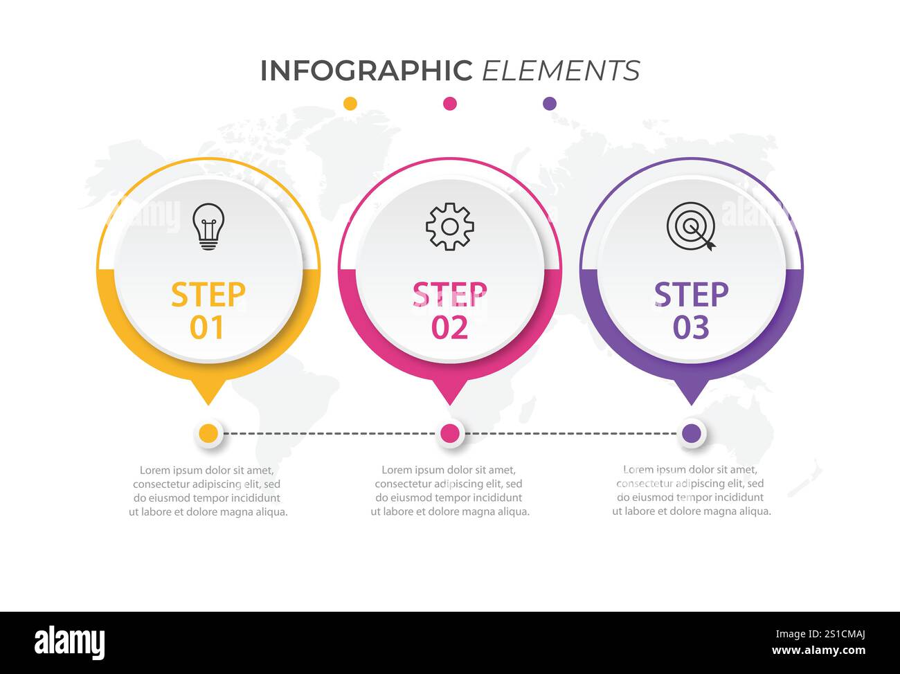 Options d'élément de conception d'infographie de chronologie et de nombre. Concept d'entreprise en 3 étapes. Peut être utilisé pour la mise en page du flux de travail, le diagramme, le rapport annuel, le Web Illustration de Vecteur