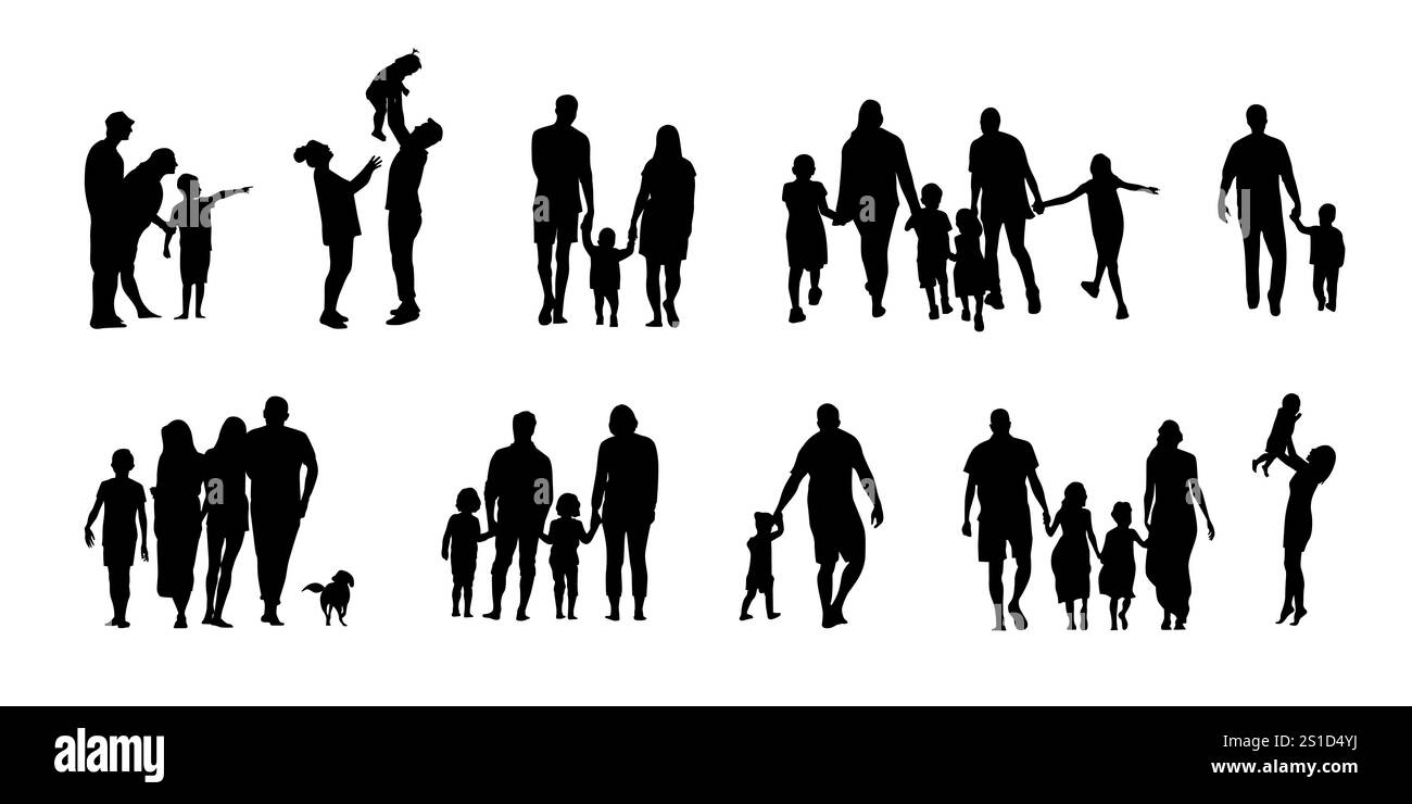 collection happy family silhouette Illustration de Vecteur