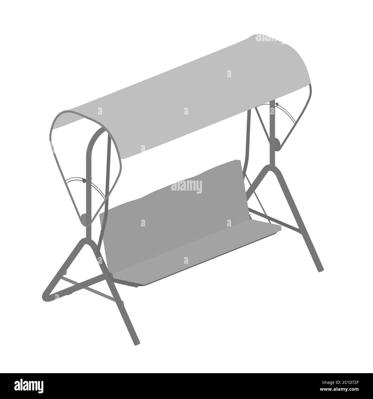 Swing est représenté sur un fond blanc. La balançoire est suspendue à un cadre métallique et a un auvent au-dessus. La balançoire est vide et il est un simple, funct Illustration de Vecteur