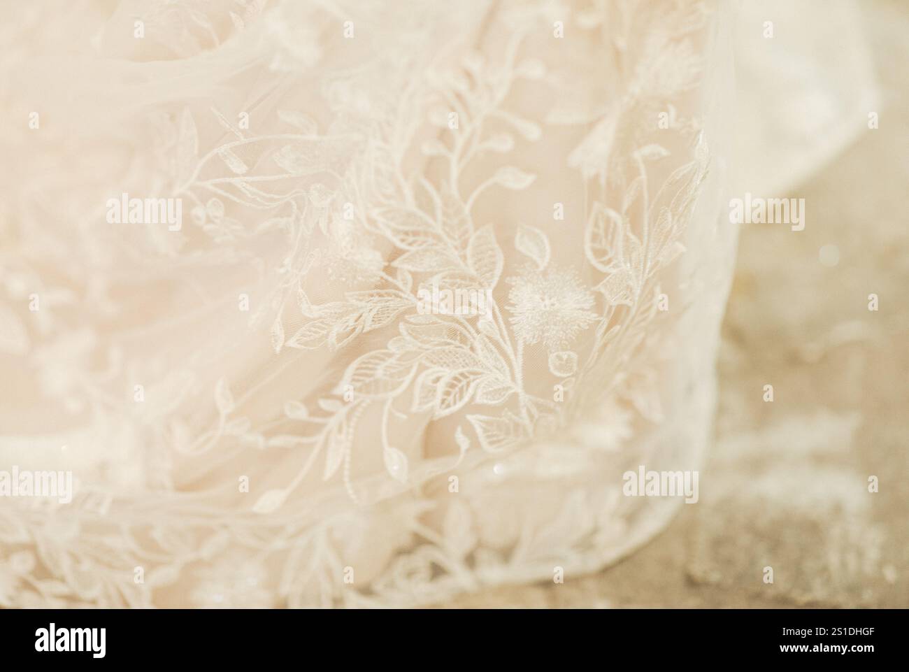 robe de mariée détail dentelle fleurie Banque D'Images