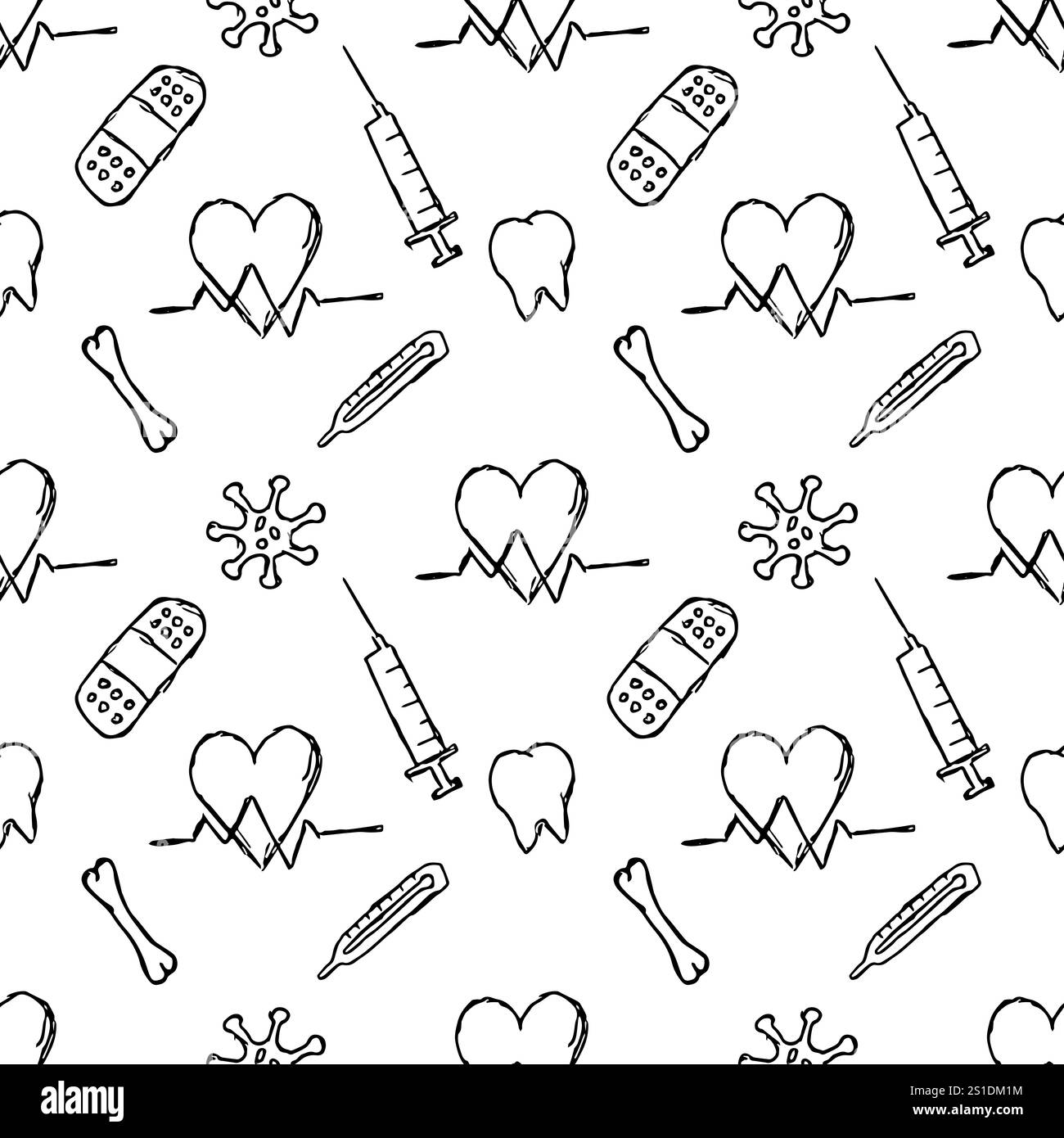 Motif de médecine sans couture coloré. Vecteur Doodle avec des icônes de médecine sur fond blanc. Icônes de médecine vintage Banque D'Images