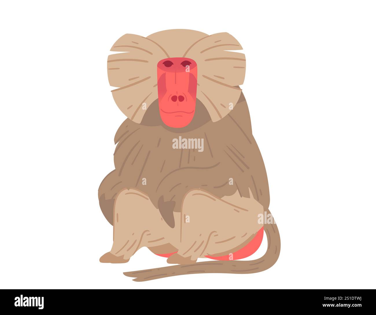 Babouin de dessin animé dans une position détendue et assise. Parfait pour les visuels de zoo, l'éducation à la faune et les illustrations animales pour les projets de nature. Vecteur illust Illustration de Vecteur