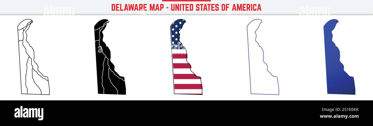 Carte Delaware avec icône de contour modifiable. Delaware États-Unis icône de ligne mince, Delaware illustration vectorielle de carte, Delaware, carte vectorielle DE silhouette Illustration de Vecteur