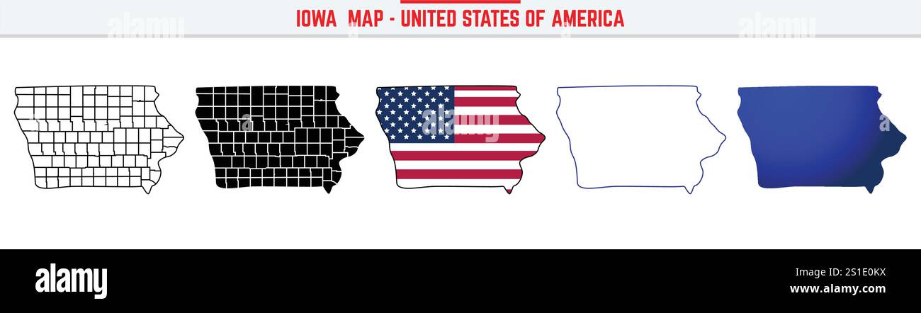 Carte de L'IOWA avec icône de contour modifiable. Icône de ligne mince IOWA USA State, illustration vectorielle de la carte de L'IOWA, IOWA, carte vectorielle de silhouette bleue IA Illustration de Vecteur