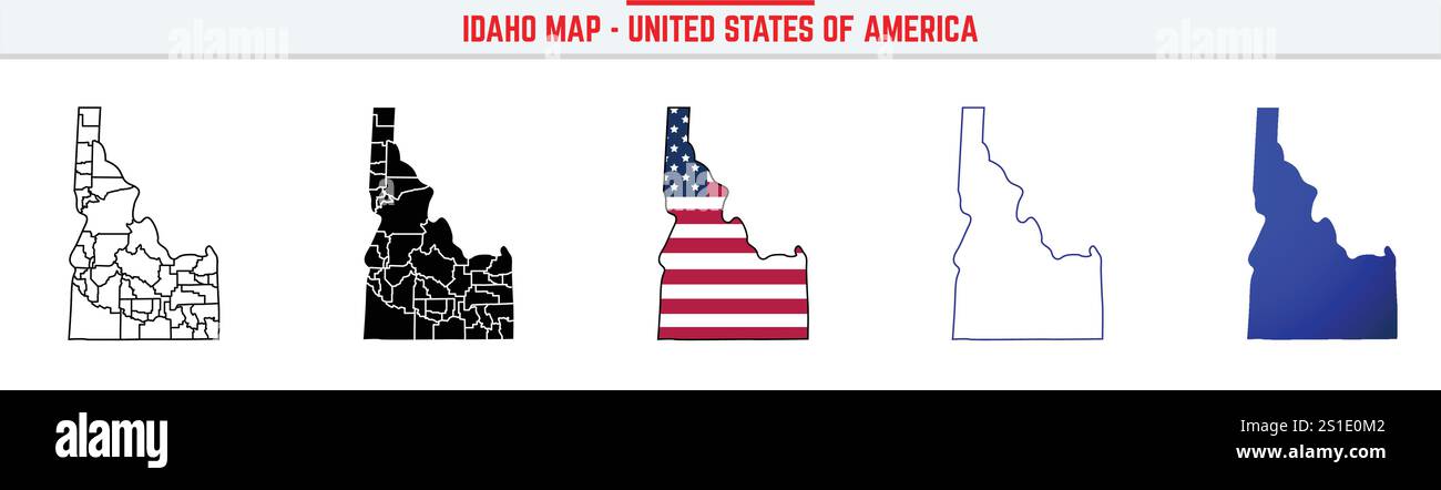 Carte de l'Idaho avec icône de contour modifiable. Idaho États-Unis icône de ligne mince, illustration vectorielle de carte Idaho, Idaho, carte vectorielle de silhouette bleue ID Illustration de Vecteur
