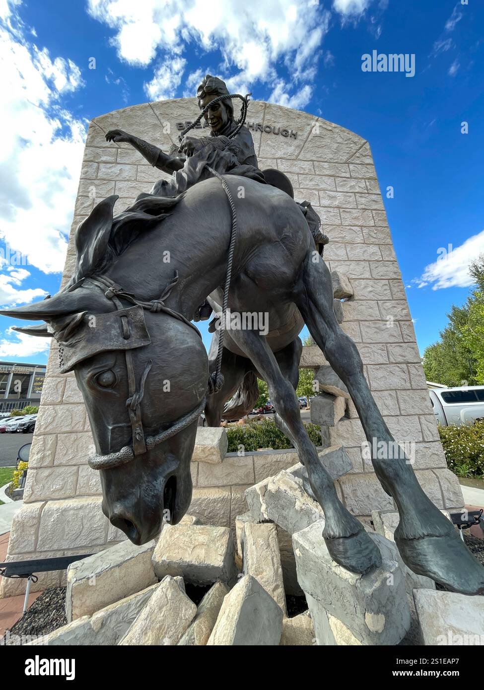Statue de bronze « Breakin », War Memorial Stadium, Université du Wyoming, États-Unis Banque D'Images