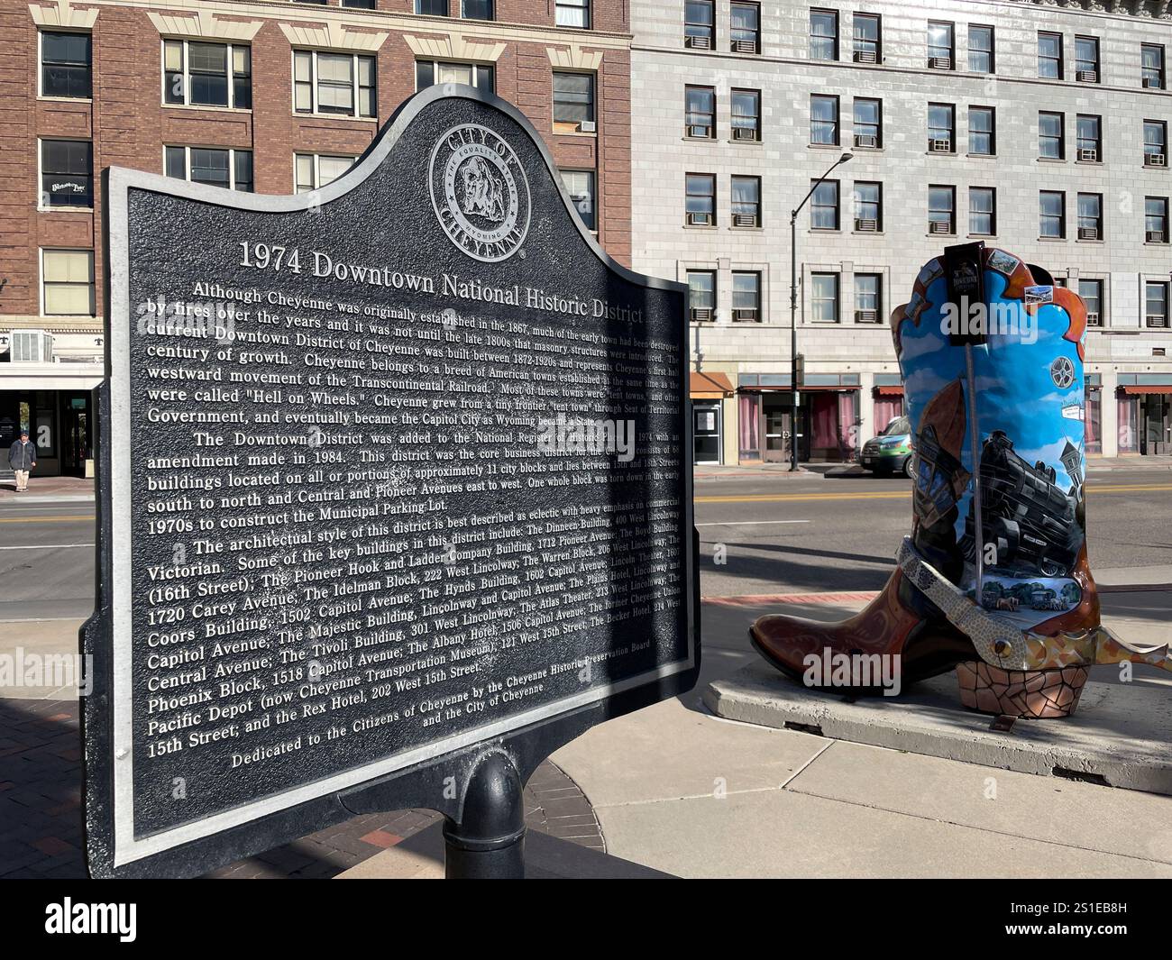 Botte de cow-boy dans le quartier historique national du centre-ville, Cheyenne, Wyoming, États-Unis Banque D'Images