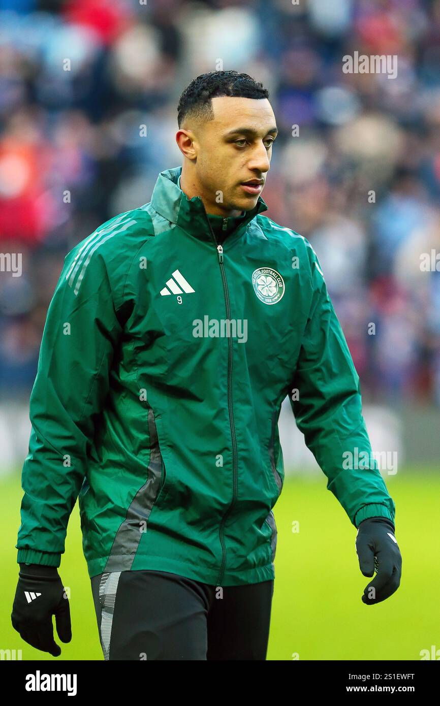 ADAM IDAH, joueur de football professionnel, joue pour le Celtic FC. Image prise lors d'une séance d'entraînement et d'échauffement avant match. Banque D'Images