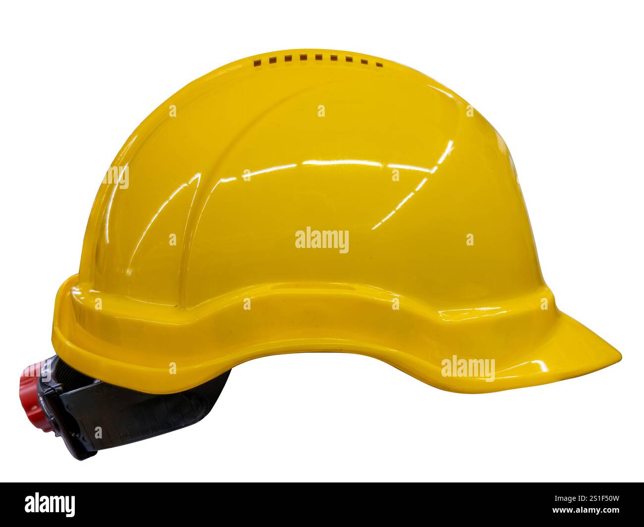 Casque de travail jaune isolé sur blanc avec chemin de clipsage inclus Banque D'Images