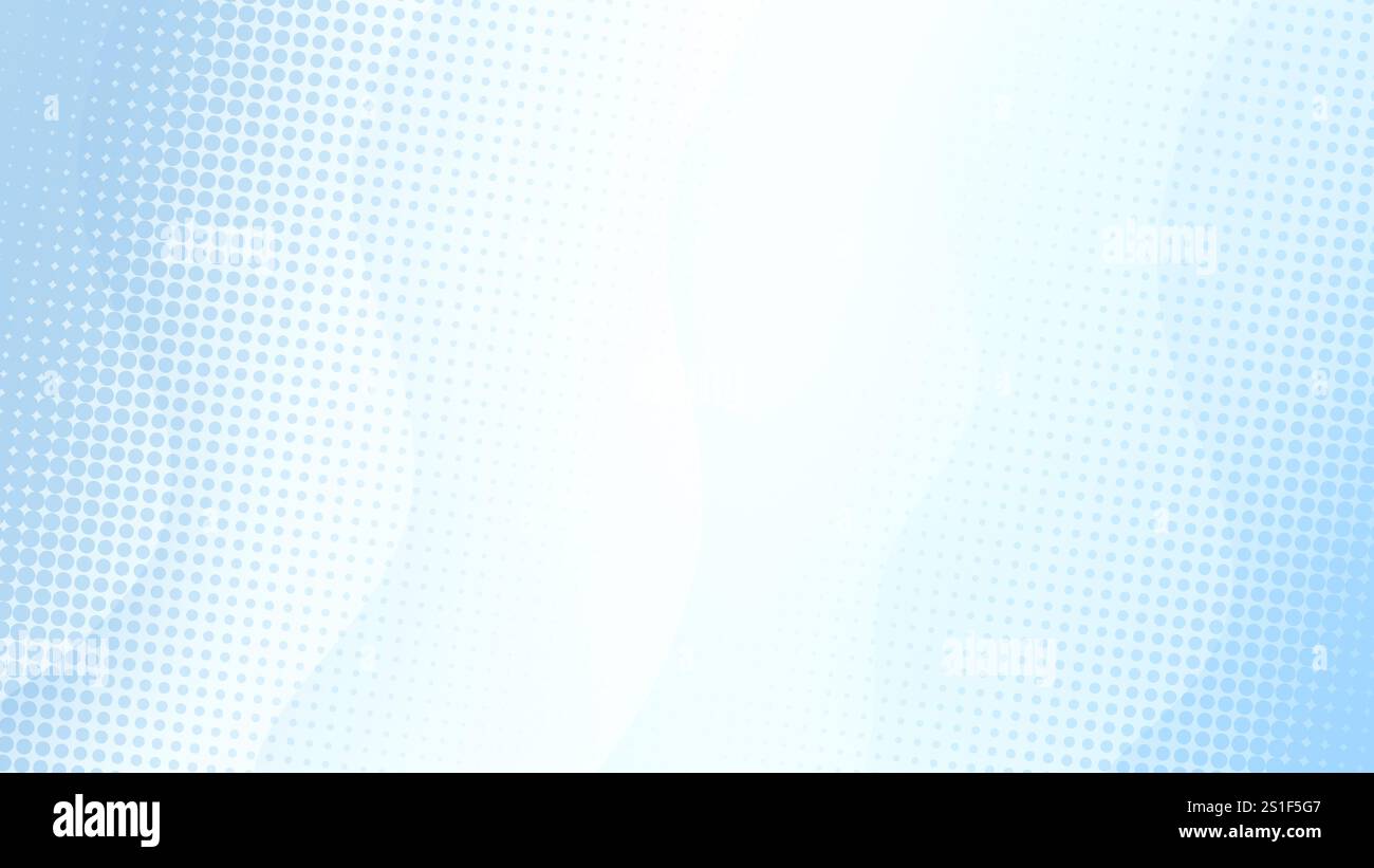 Fond abstrait en demi-teinte bleu clair pointillé avec des vagues transparentes. Illustration de motif demi-ton vibrant sur blanc. Conception pour affiche, bannière, site web.. Banque D'Images
