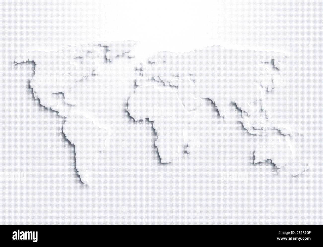 Carte du monde en demi-teinte gris clair en pointillés ou pixellisés. Illustration de carte du monde plein cadre haute résolution abstraite en noir et blanc. Banque D'Images
