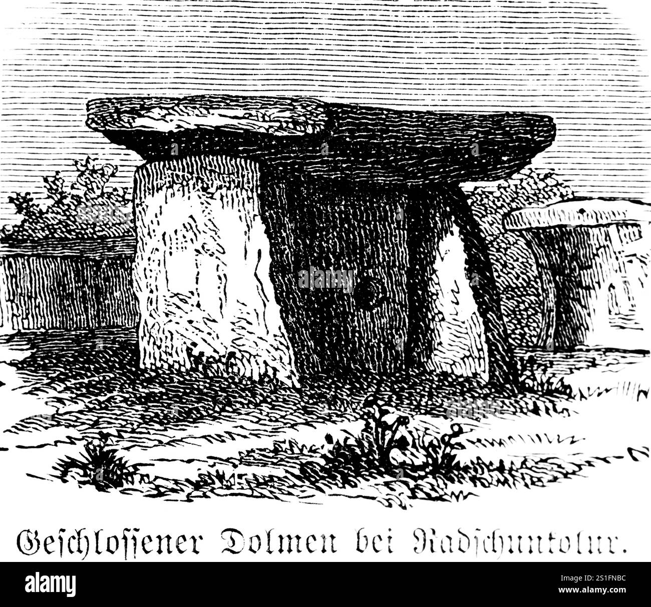 Dolmen fermé, monument mégalithique fait de roches verticales avec plaque de couverture, souvent site funéraire, champ de dolmen, Inde, histoire de l'humanité, ill historique Banque D'Images