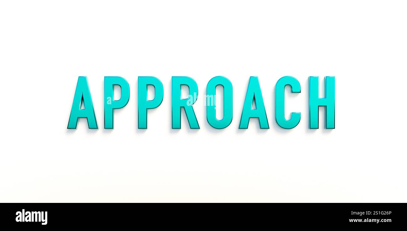 Approche approche, bannière - signe. Le mot Approach est écrit en lettres majuscules bleues. Méthode, stratégie, technique, processus. Illustration 3D TEXT Banner S072 ap Banque D'Images