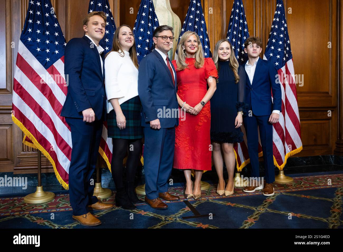 House Speaker Mike Johnson (R-La.) poses for a photo with, from left ...