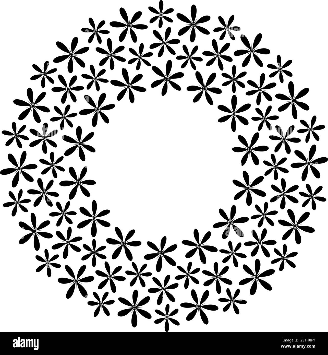 Fleurs abstraites dessinées à la main Noir et blanc Monochrome cercle bordure de cadre. Copier l'idée de modèle d'espace. Illustration vectorielle isolée cartes thématiques, affichage, blogs ou prospectus web promo, bannière, tags Illustration de Vecteur