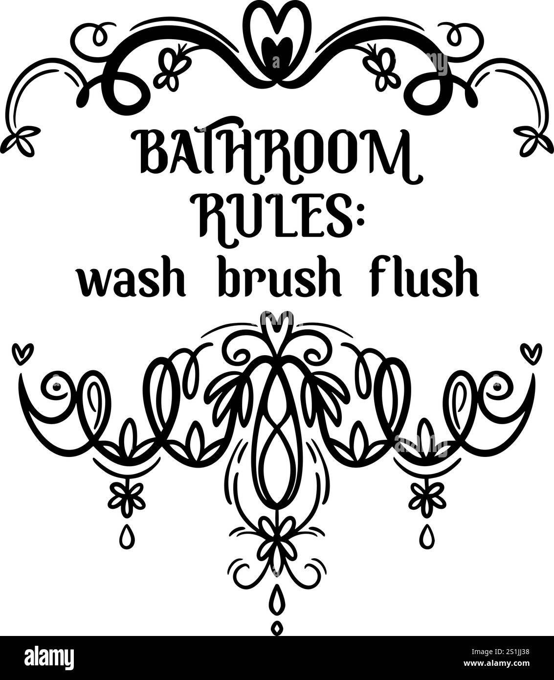 Design de citation de salle de bain ludique avec des lignes épurées, idéal pour un décor original ou des cadeaux, conçu comme une image vectorielle détaillée. règles de salle de bain : lavage, brosse, grippe Illustration de Vecteur