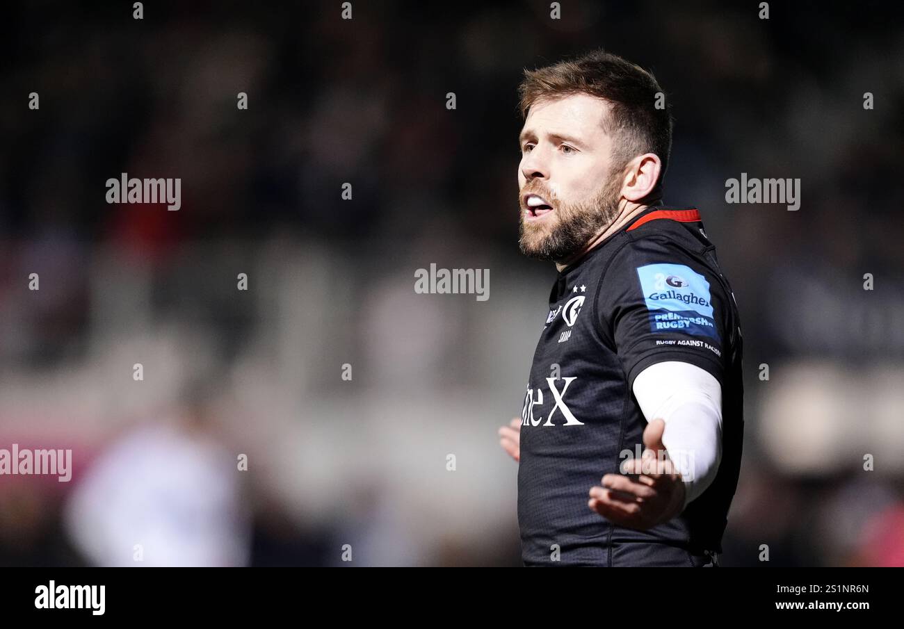 Elliot Daly des Saracens lors du Gallagher Premiership match au StoneX Stadium de Londres. Date de la photo : samedi 4 janvier 2024. Banque D'Images