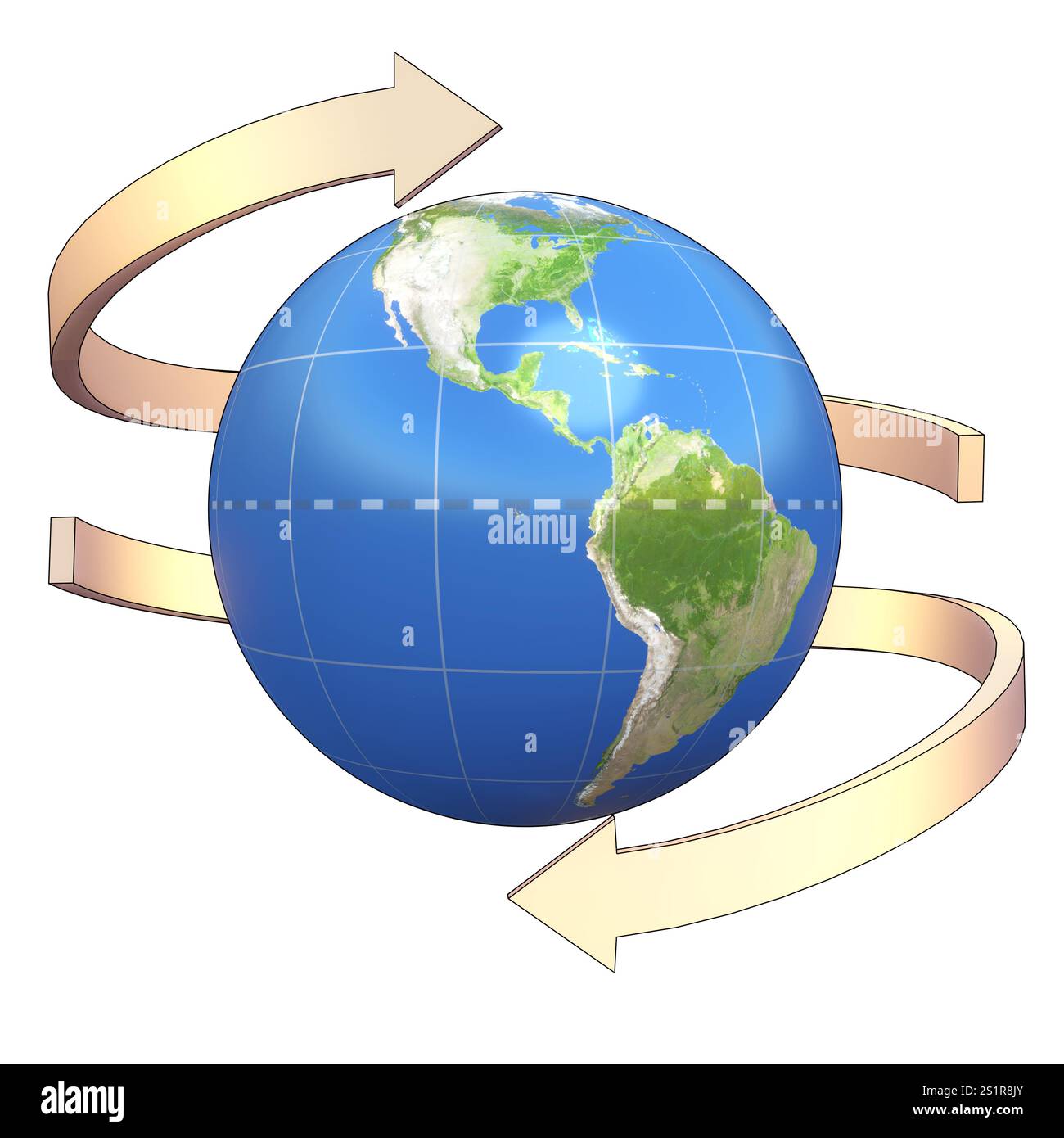 Flèches entourant le globe terrestre sur fond blanc Banque D'Images