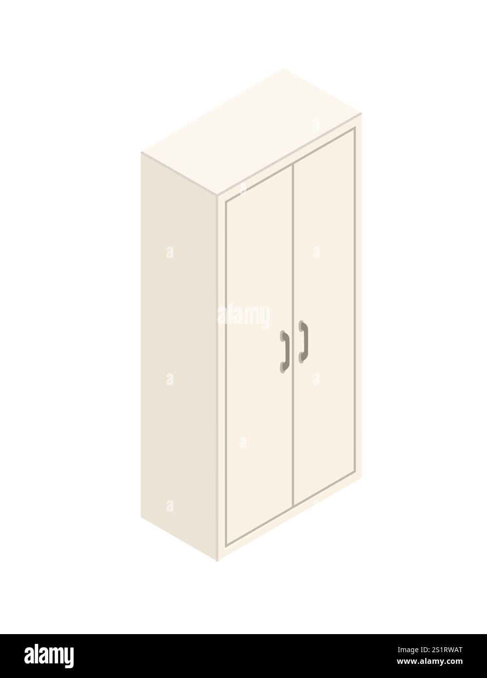 Placard isométrique en bois avec poignée. Bois blanc. Mobilier moderne pour le bureau ou la maison. Illustration vectorielle isolée sur fond blanc. Illustration de Vecteur