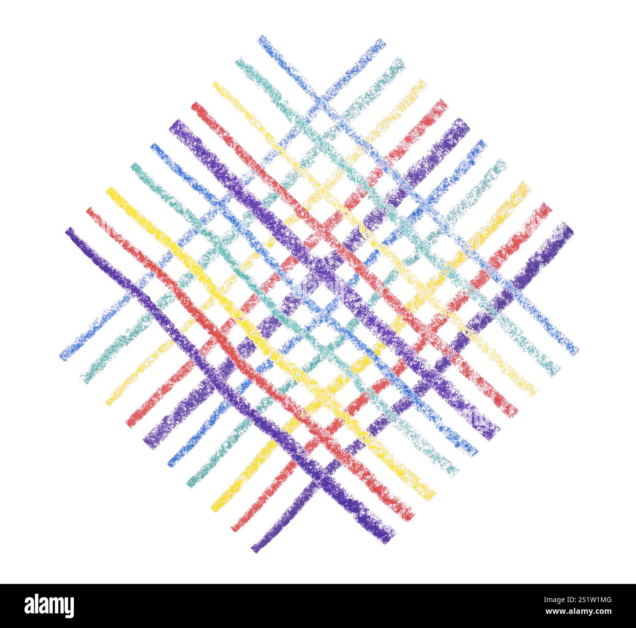 Conception abstraite de lignes croisées colorées formant une forme de diamant sur un fond blanc Banque D'Images