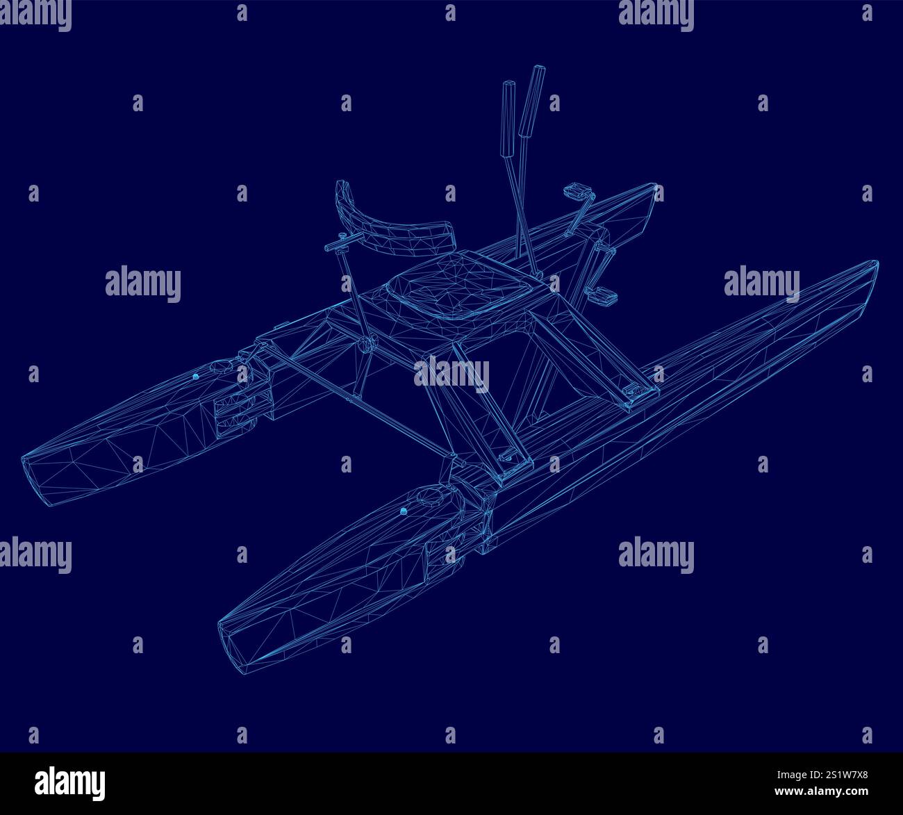 Dessin bleu d'un bateau avec une personne assise dans le cockpit. Le bateau est un petit avion monomoteur Illustration de Vecteur