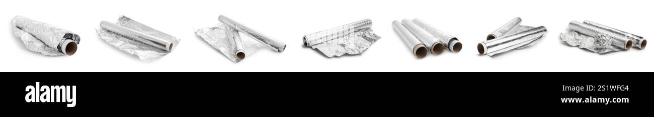 Collage de feuille d'aluminium sur fond blanc Banque D'Images
