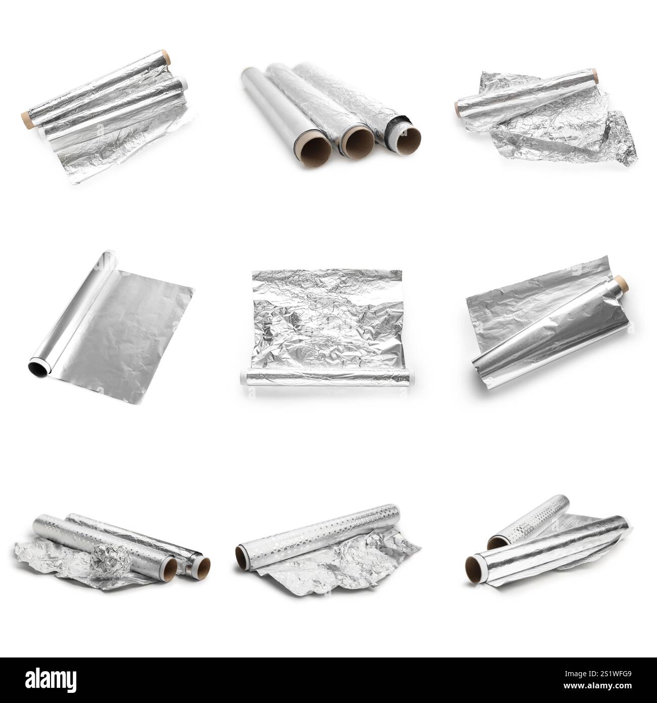 Collage de feuille d'aluminium sur fond blanc Banque D'Images