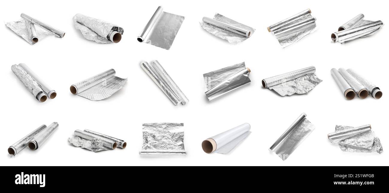 Collage de feuille d'aluminium sur fond blanc Banque D'Images