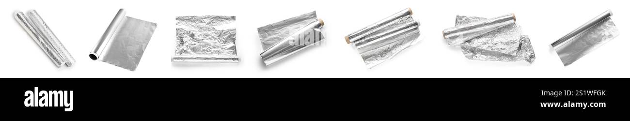 Ensemble de feuille d'aluminium sur fond blanc Banque D'Images